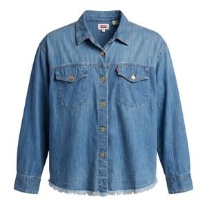 Levis Denim Shirt XL Cotton Western Fringe Hem Street Style Urban Indie Rugged
